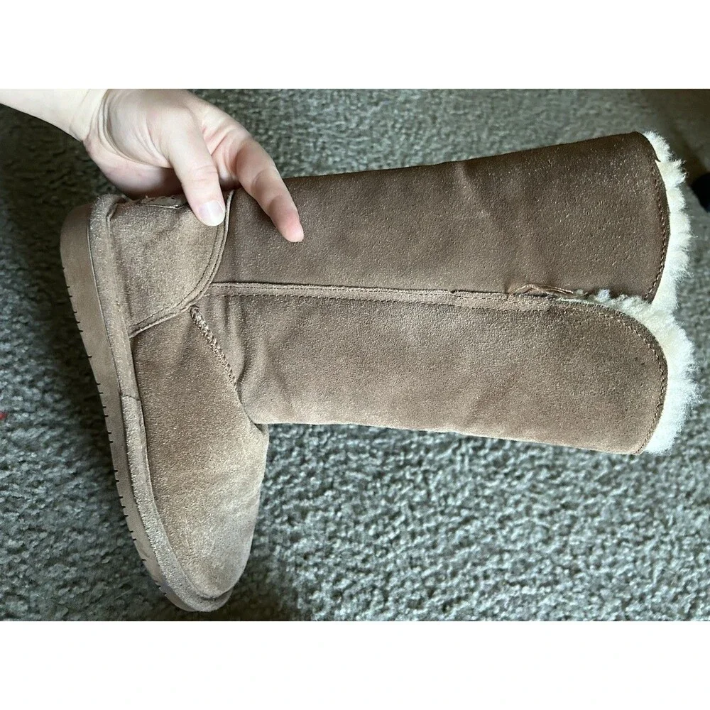 Bearpaw Lauren Boots Women Sz 6 Brown Suede Wool Sheepskin Lined